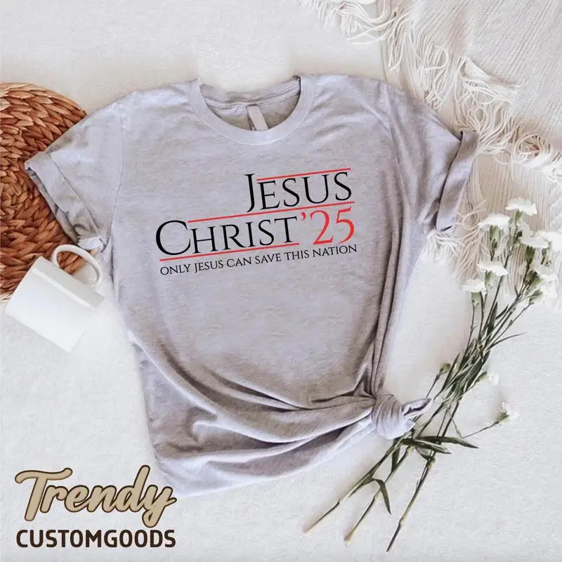 

Футболка Christian Election Only Jesus Can Save This Nation Христос 2025 Религиозная кампания Голосуйте команду