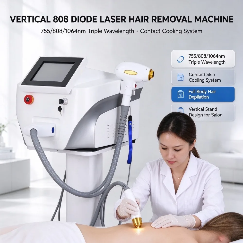 Standing 808 Diode Laser Hair Removal Machine 755/808/1064nm Full Body Depilation Beauty Device