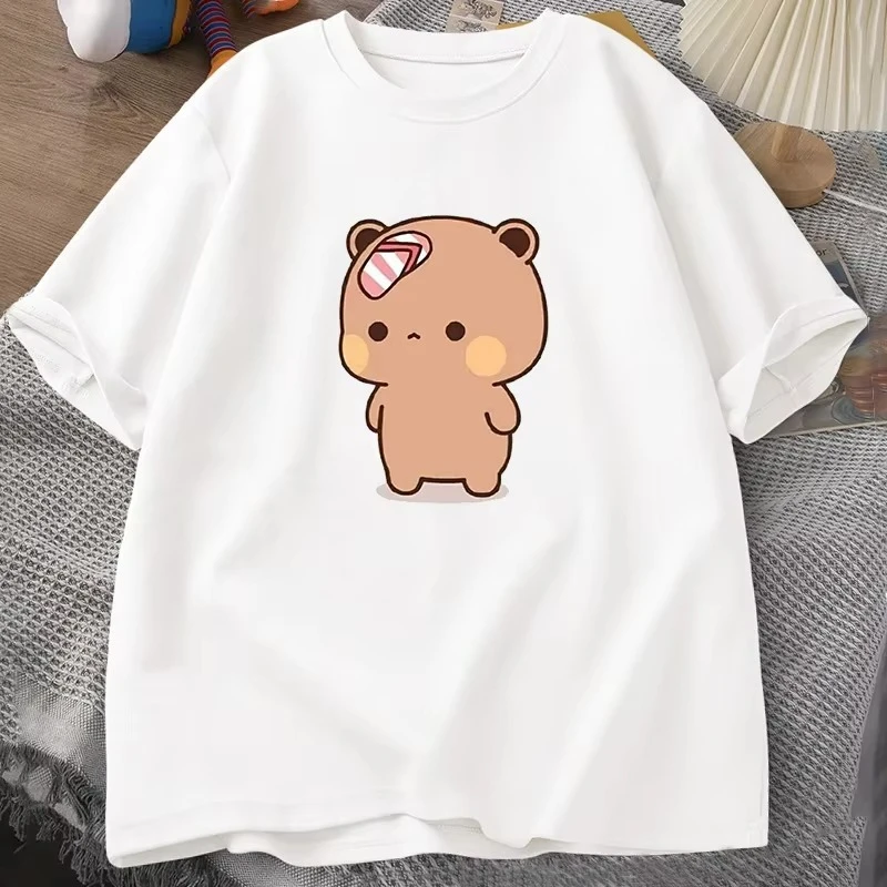 Women T-shirt Cute Cartoon Bubu Is Throwing Flip-flops At Dudu Tshirt Funny Cotton Short Sleeve Grpahic T Shirts Clothes Tops