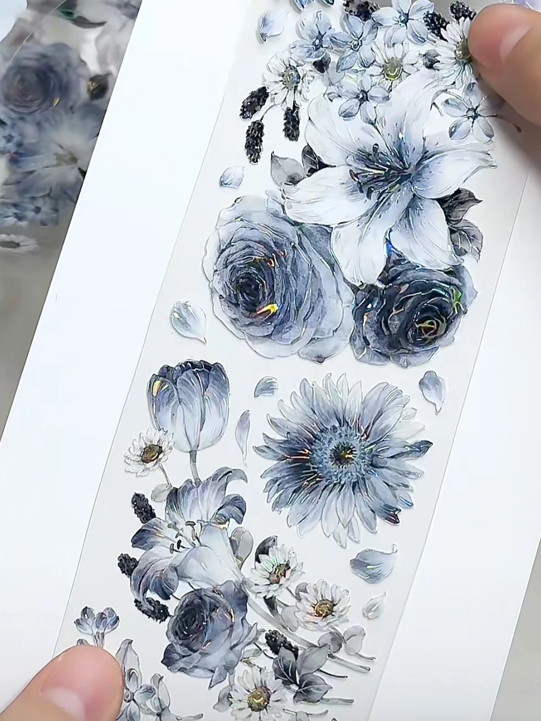 

Blue Rose Lily Daisy Floral Masking PET Tape Shell Shiny