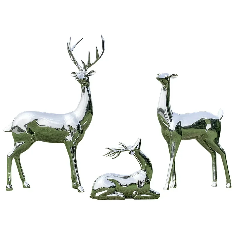 

Stainless steel mirror sika deer sculpture garden landscape metal simulation
