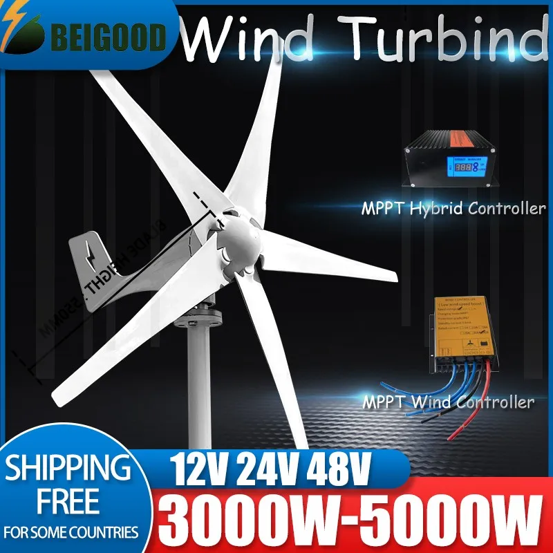 5000W 12V 24V 48V Wind Energy Generator Small Wind Power Turbine Windmill for Home Farm With MPPT Controller Regulator for You