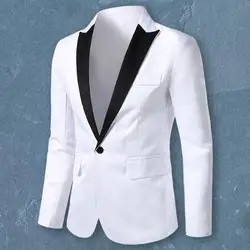 Stylish Suit Jacket Lapel Outerwear Loose Contrast Color Suit Coat  Men Blazer    Suit Coat
