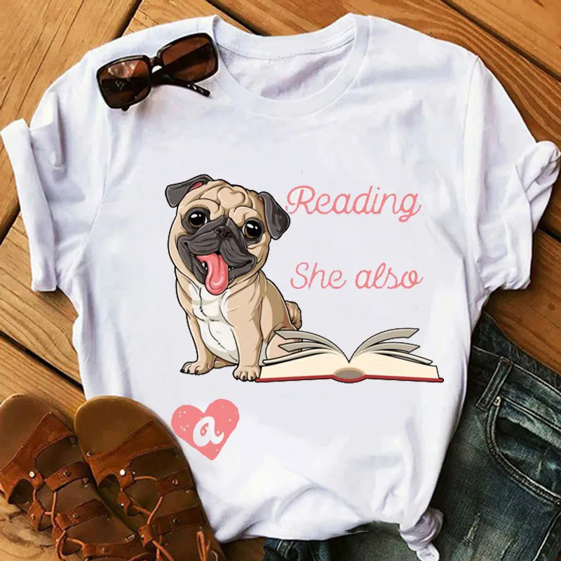 Pug dog animal print tshirt women Labrador Heart Valentines Day Gifts Dog Lovers Cute t shirt femme funny  female t-shirt