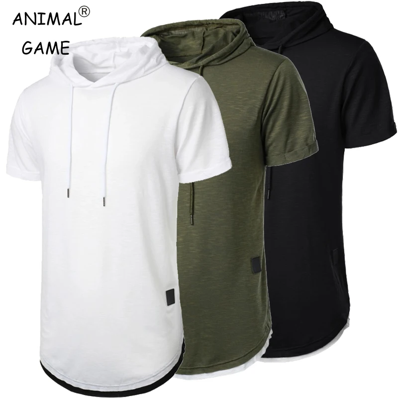 Summer Hooded Sweatwear New Mens Short Sleeve Loose T-shirt Solid Color Lightweight Hoodie Fitness Breathable Collar Tops