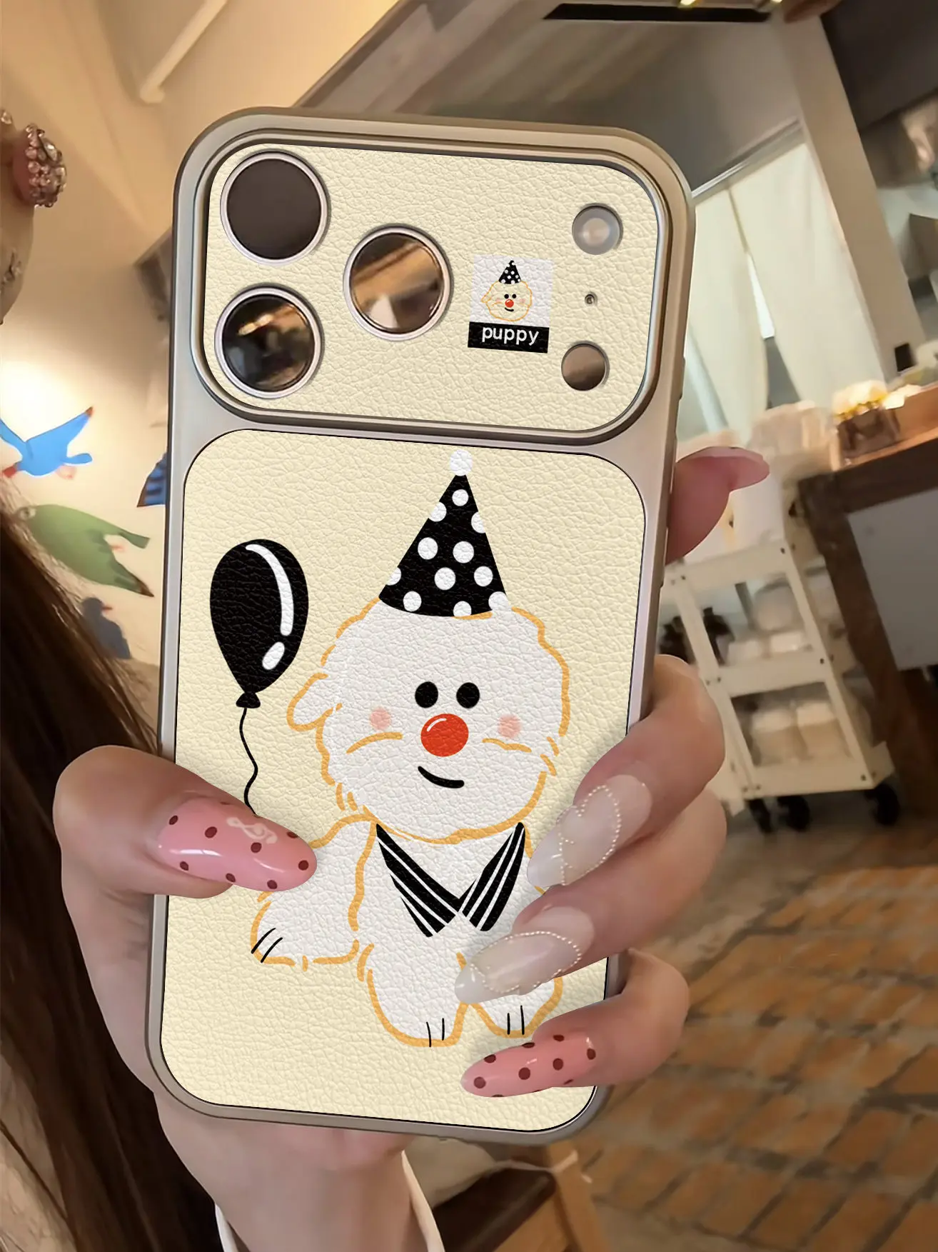 Cartoon-Farbige Kätzchen-Imitat 17 Handyhülle für iPhone 13 14 15 16 17 Pro Max 17Pro, Galvanisierter Stoßfänger, Stoßfeste Leder-INS-Hülle – Detail 15