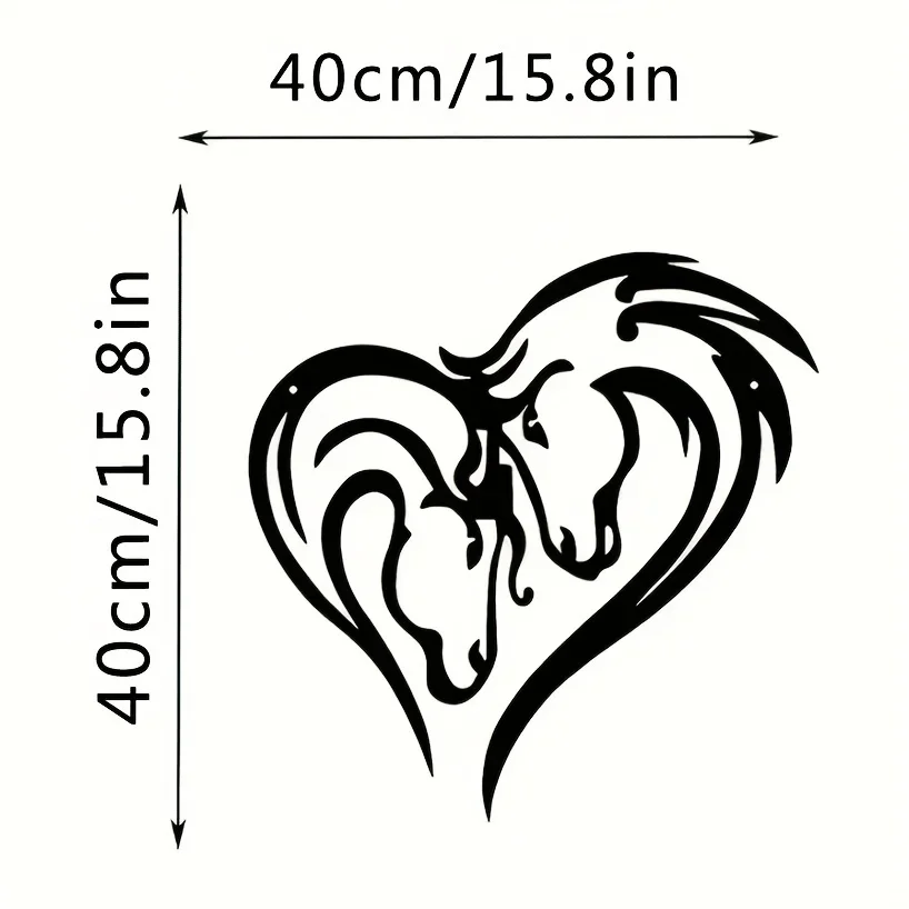 CIFBUY sylwetka podwójny koń głowa metalowa sztuka ścienna, w kształcie serca koń czarny metalowy ozdoba do powieszenia na ścianie, sztuka sylwetka