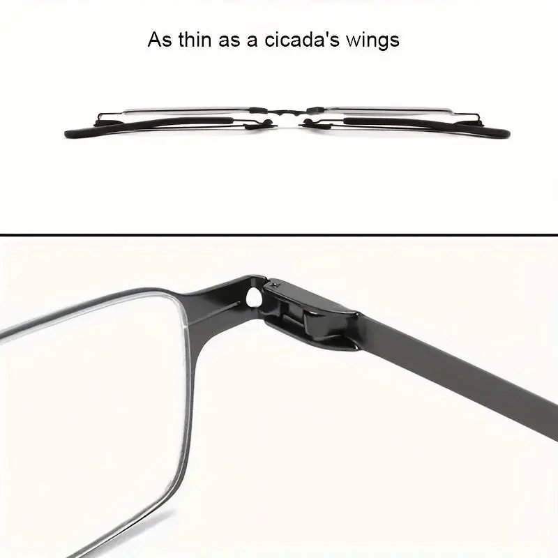 Tragbare, faltbare Anti-Blaulicht-Lesebrille aus Metall, lässiger Stil, mit Schutzetui aus Legierung, mit Sehstärke für Männer und Frauen – Detail 7