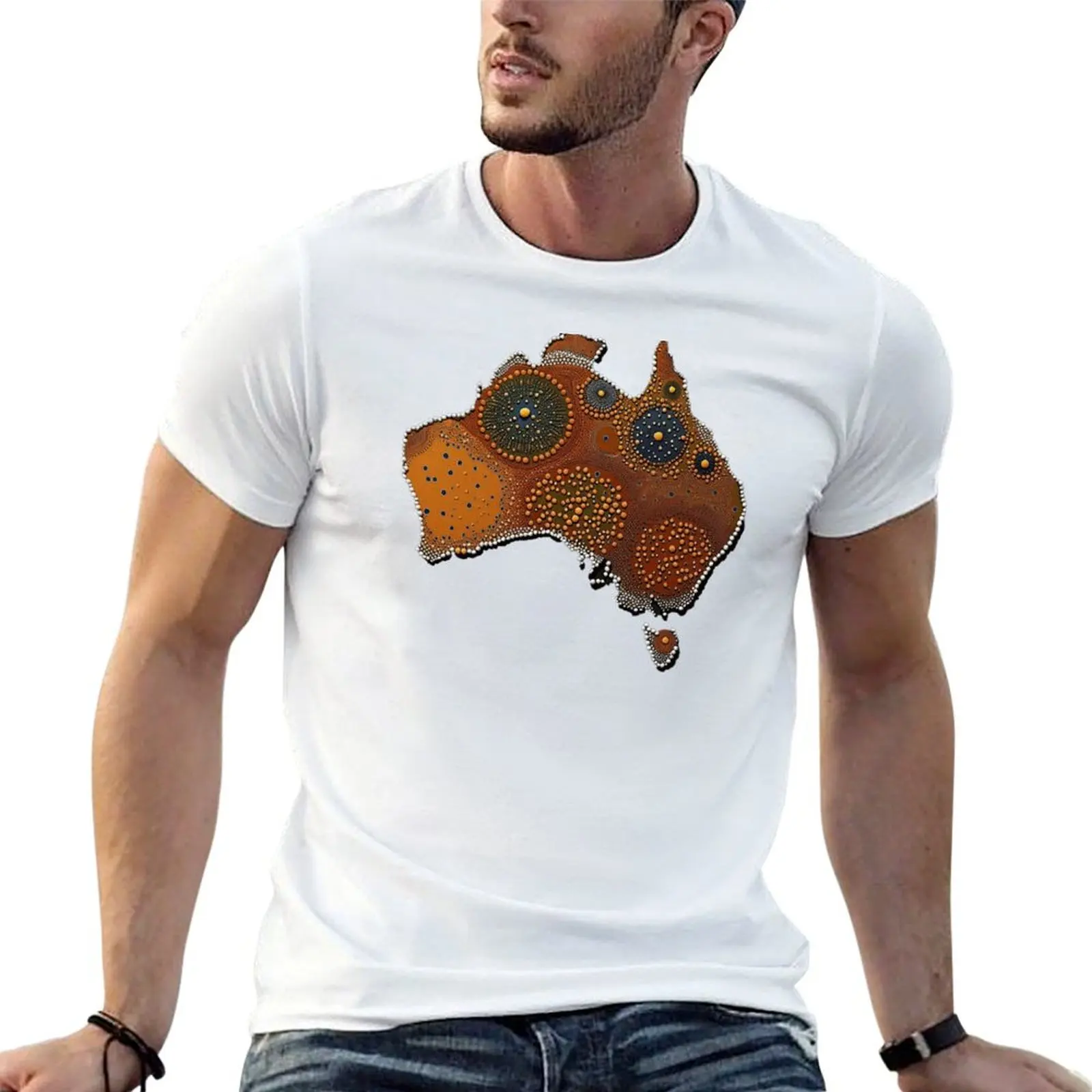 Aboriginal dot art, native Australian artwork T-Shirt Plus Size Basic Cotton T-Shirt