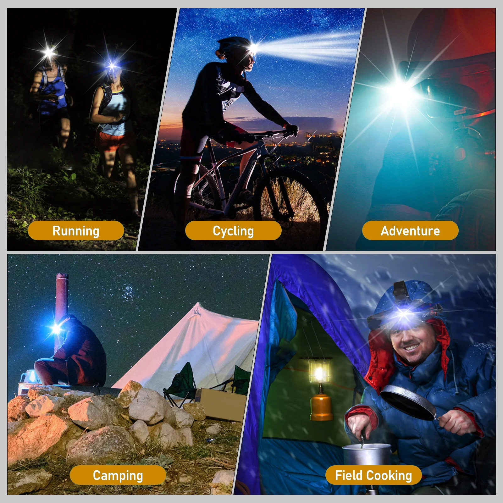 

7 Modes LED Headlamp IPX5 Waterproof Powered Adjustable Headband Lightweight Camping Flashlight for Adults