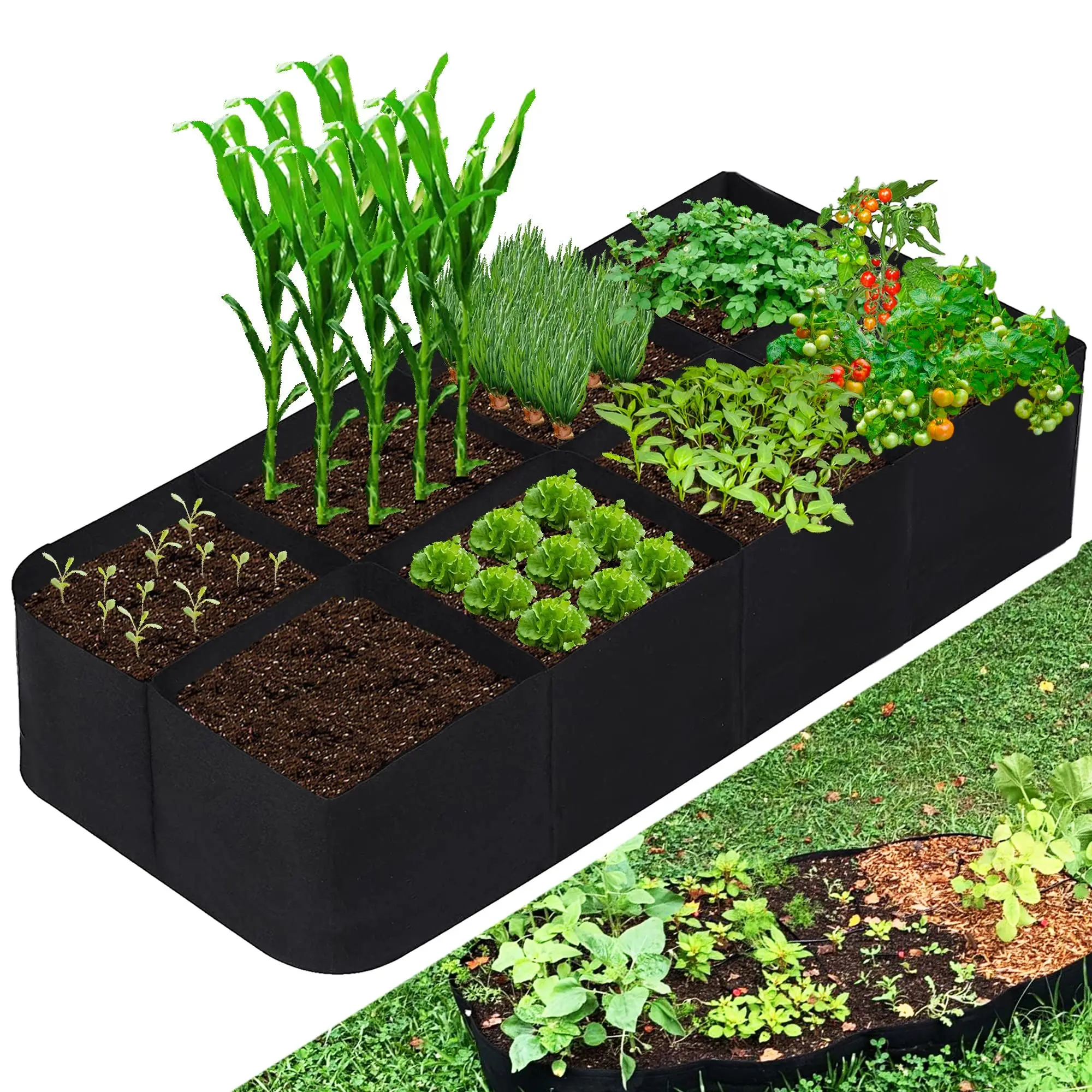 Fabric Raised Garden Bed Plant Grow Bags Planter Raised Beds for Growing Vegetables Potatoes Flowers Rectangle Planting Containe