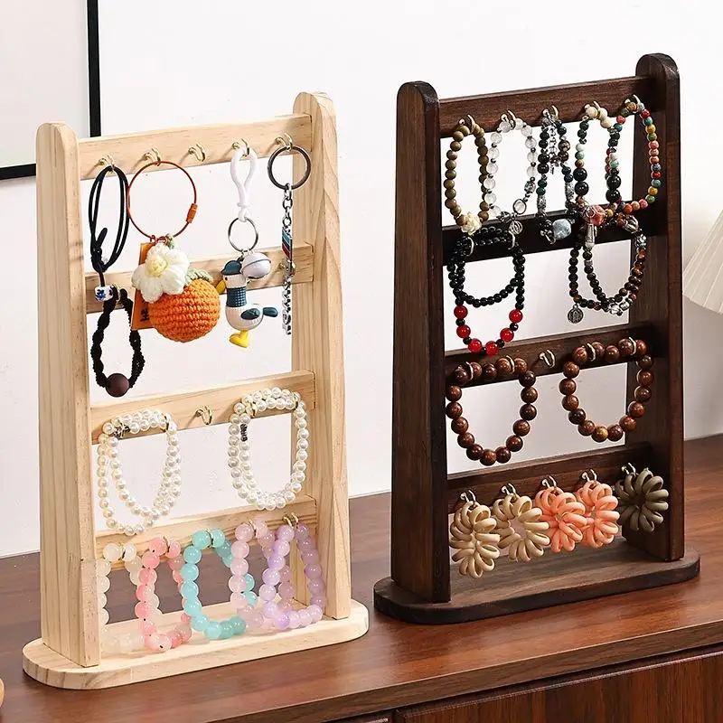 Wooden Multi Tier Jewelry Display Stand With Multiple Hooks For Keychains Bracelets Home Use Retail Vendors