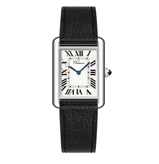 CHAMERI CH03 30x22mm Rectangular Watch Swiss Ronda 762 Quartz 316L Steel Case 6.6mm Ultra Thin Leather Strap