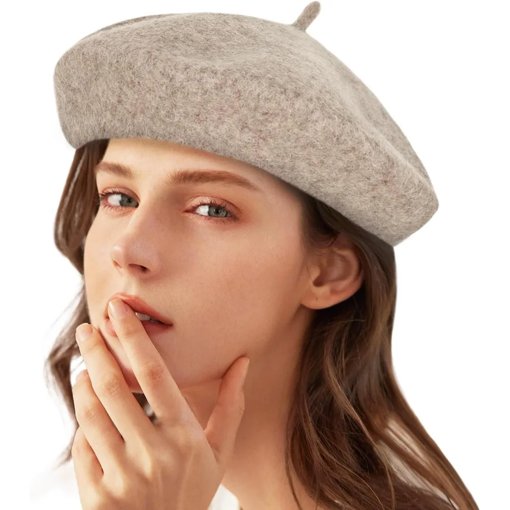 1 قطعة المرأة خمر الصوف عادي قبعة البيريه مع الشتاء سميكة الدافئة الفرنسية الفنان موضة عادية بلون أسود أحمر قبعة قبعة #2