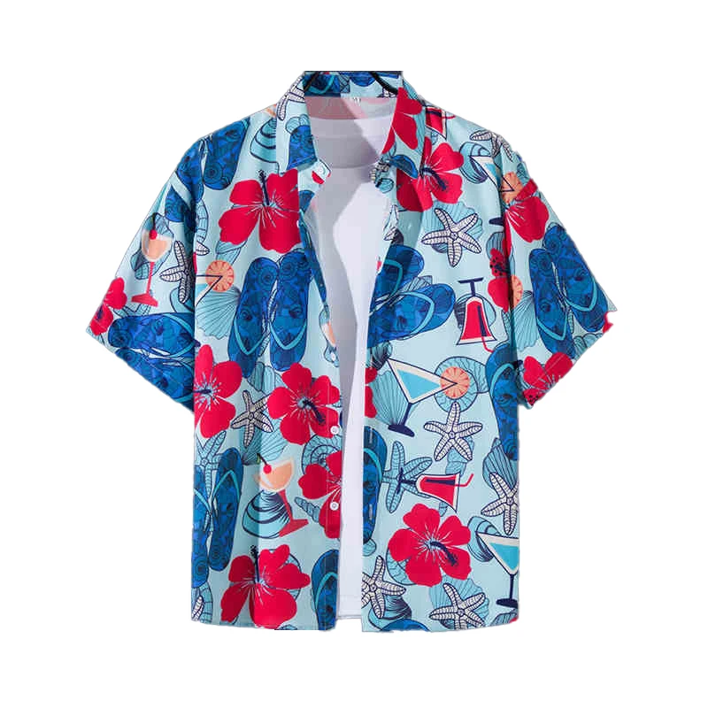 الصيف شاطئ البحر زهرة قميص فضفاض عادية قصيرة الأكمام قميص الشاطئ قميص هاواي صيفي السفر عطلة الرجال عادية Vintage الرجال تيز