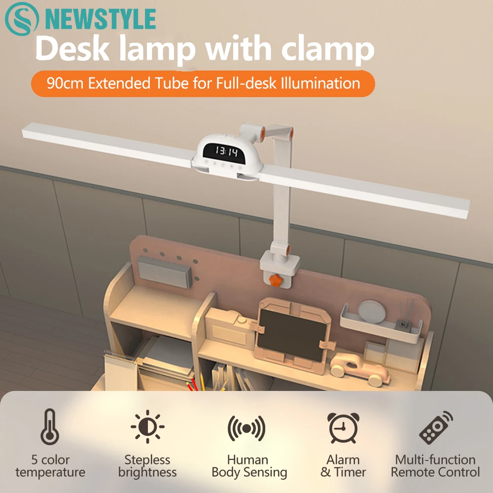 

Full Spectrum Eye-caring LED Desk Lamp with Remote Control NO Flicker and Bule Light Stepless Dimming Clip-on Student Table Lamp