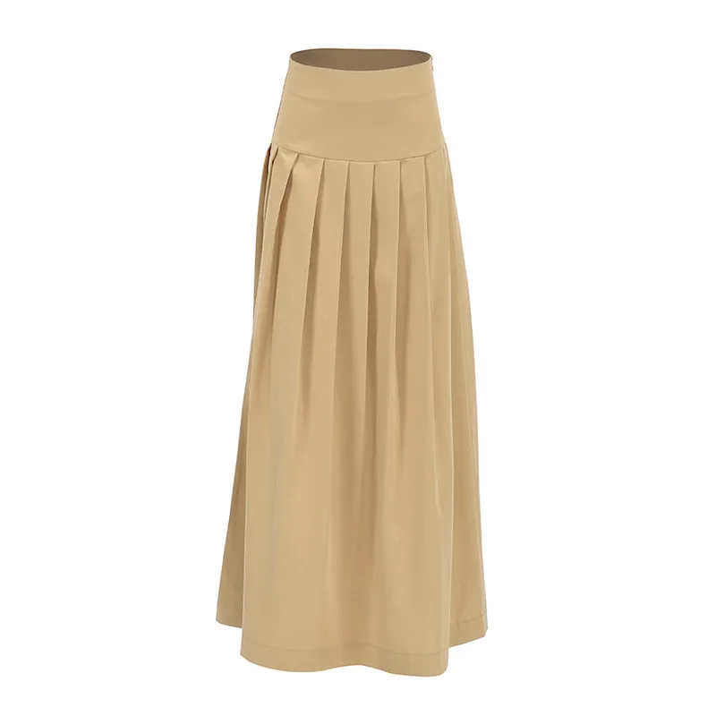 French Retro Solid Color Pleated Skirt 2024 Autumn And Winter New Cross-border Niche High Waist Versatile Long Skirt For Women