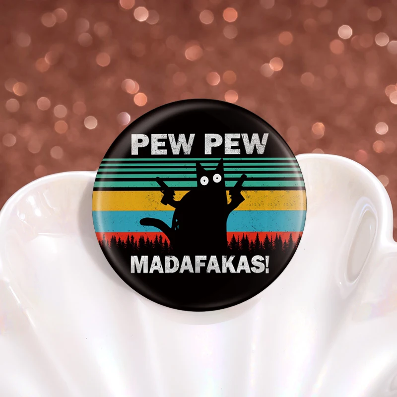 Pew Pew Madafakas Soft Button Pin Creative Funny Cat Brooch Lapel Badges Fashion Jewelry Gift Accessories For Friends Wholesale