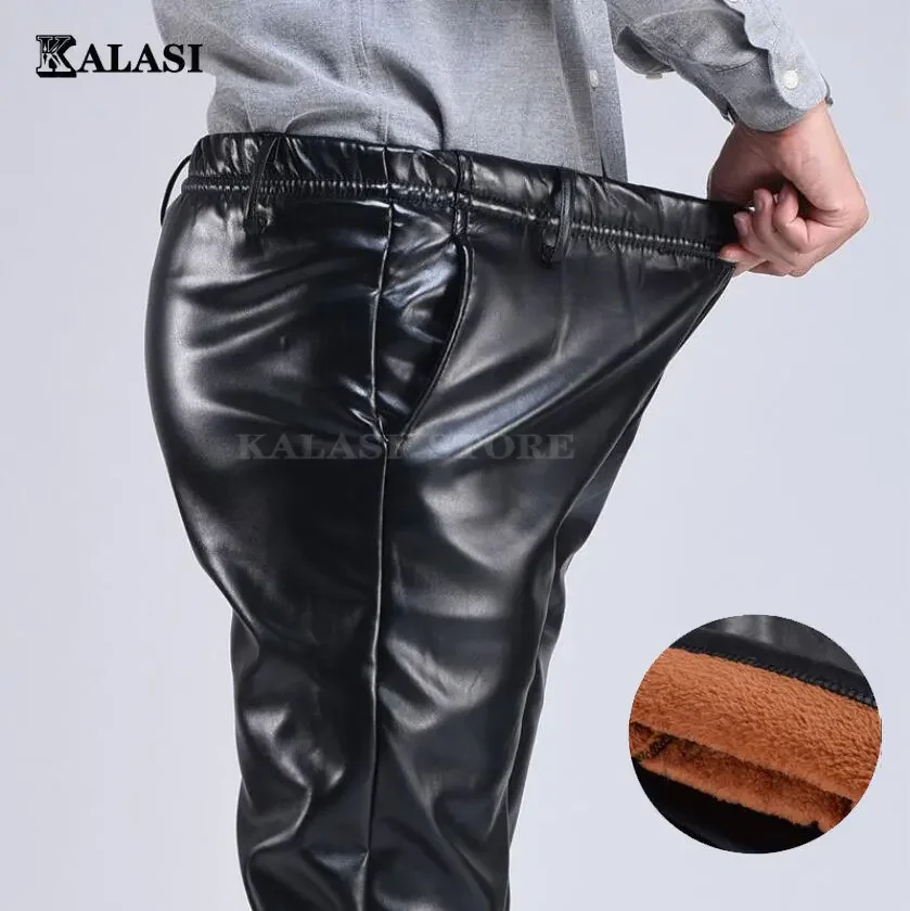 Autumn winter Men Leather Pants Smart Casual Male PU Faux Leather Trousers Plus Size Oversize