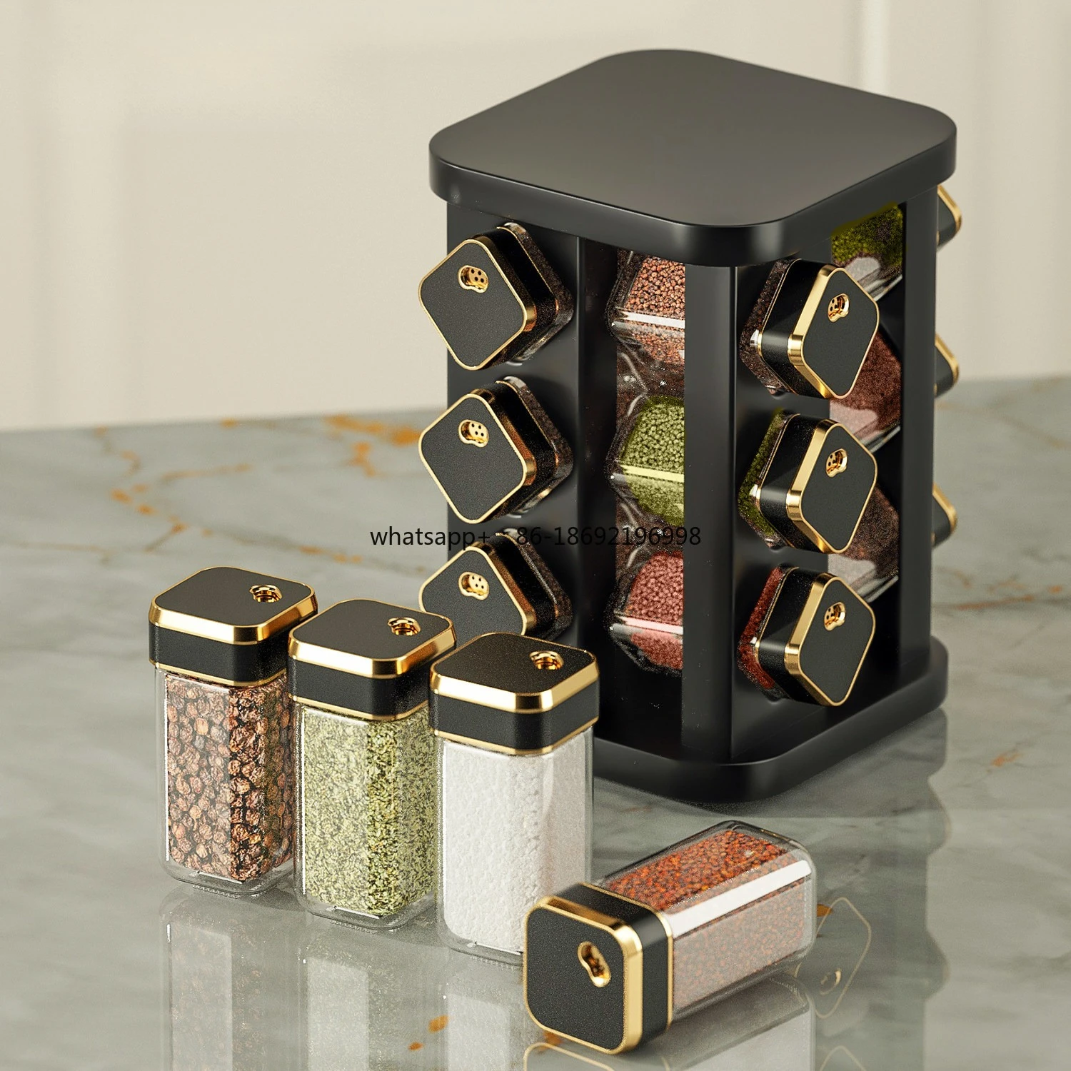 Kitchen Rotating Shelf Glass Seasoning Storage Box Household Countertop Multifunctional Rotating Seasoning Shelf