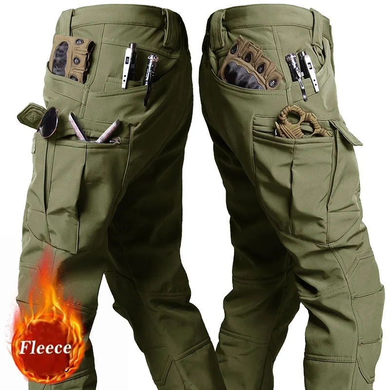 Softshell Warm Pants Men's Waterproof Sharkskin Fleece Working Trousers Outdoor Windproof Thickened Wear-resistant Cargo Pants