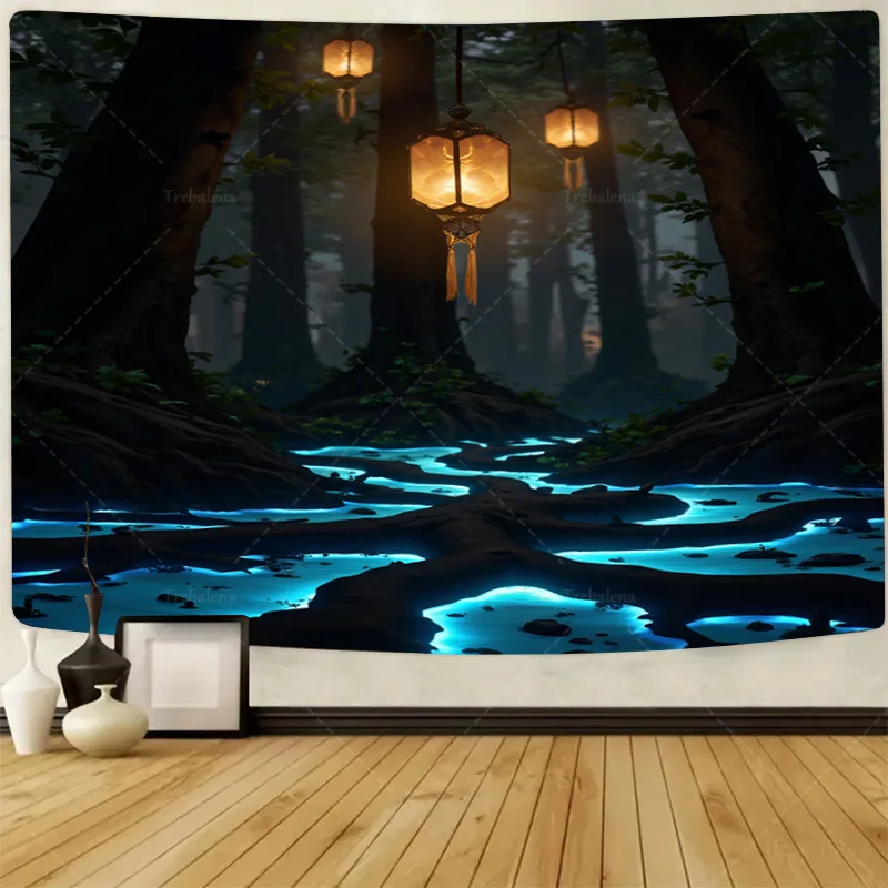 

1шт настенный гобелен зачарованный лес светящиеся фонарики настенный гобелен-мистический деревянный декор