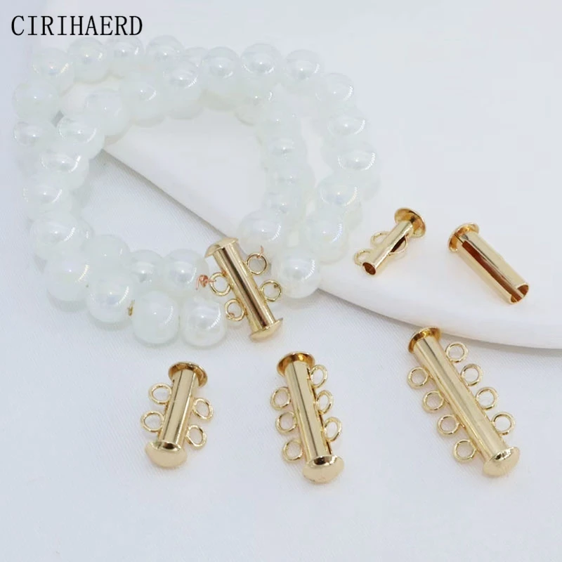 

14K Gold-Plated Multi Row Tube Buckle Pearl Necklace Bracelet Connectors Pull-Out Fastener Clasps For Jewelry Making Accessories