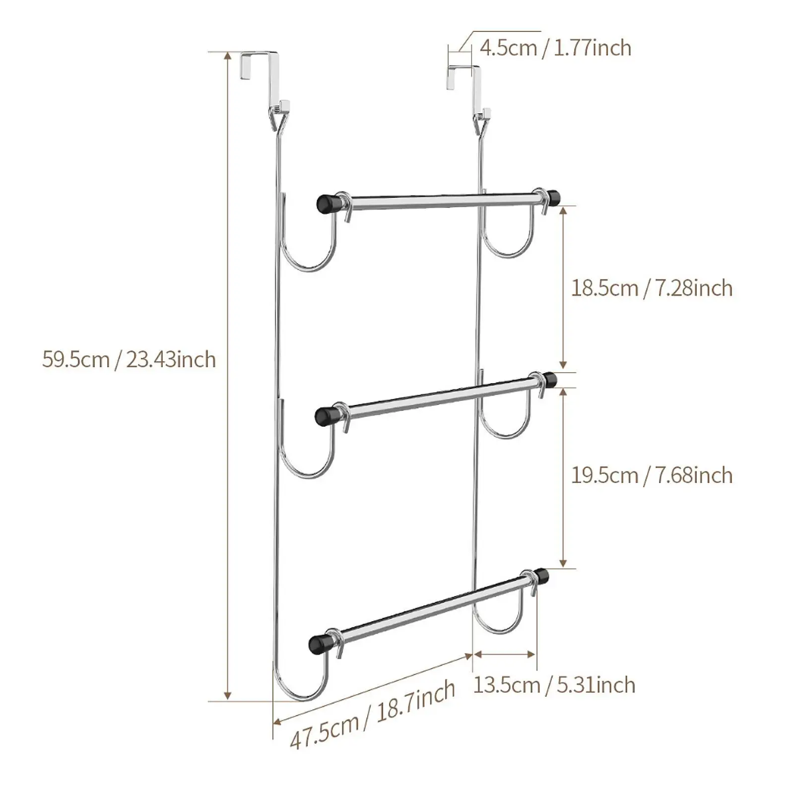 

over the Door Towel Rail No Drill Triple Bar Towel Holder Iron Storage Rack for Bathroom Apartment Use