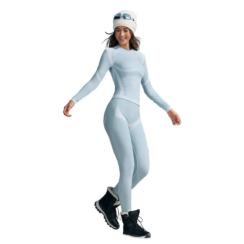 بدلة تزلج رياضية خارجية للخريف والشتاء، ملابس داخلية حرارية بأكمام طويلة، بدلة يوجا للياقة البدنية ضيقة ماصة للرطوبة وتعرقها #1