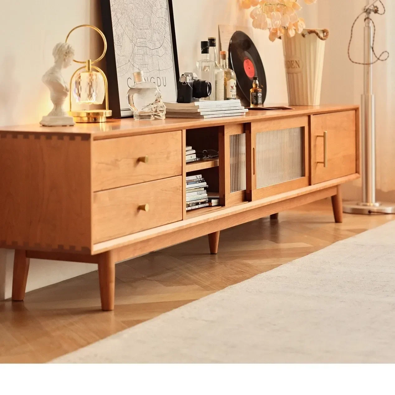 

Japanese-style simple oak cherry wood living room storage locker simple floor cabinet