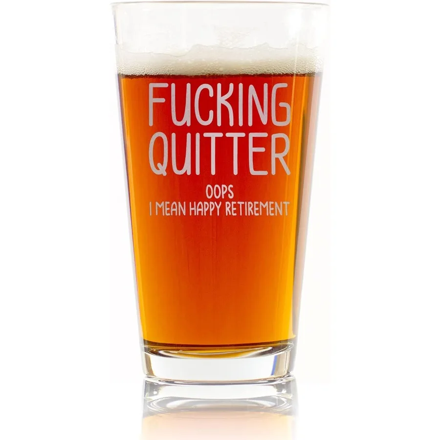 

QUITTER oops I Mean Happy Retirement Пиво Пинт Стеклянный Саркастический Подарок для Папы Дядя Муж Друзья Колеги Коловерки и Бо