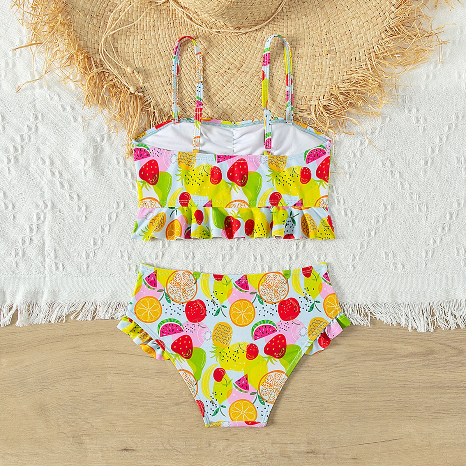 Summer Girls Fruit Printing Bikini Swimsuit Teen Girls 5-14 Years Two Piece Swimwear Candy Colorful Bathing Suit Kids Beach Wear