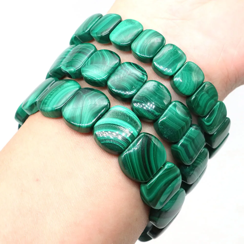 Natural Stone Malachite Square Beads Bracelets For Women Healing Crystal Faceted Rectangle Strand Bangle Gemstone Jewelry Gifts