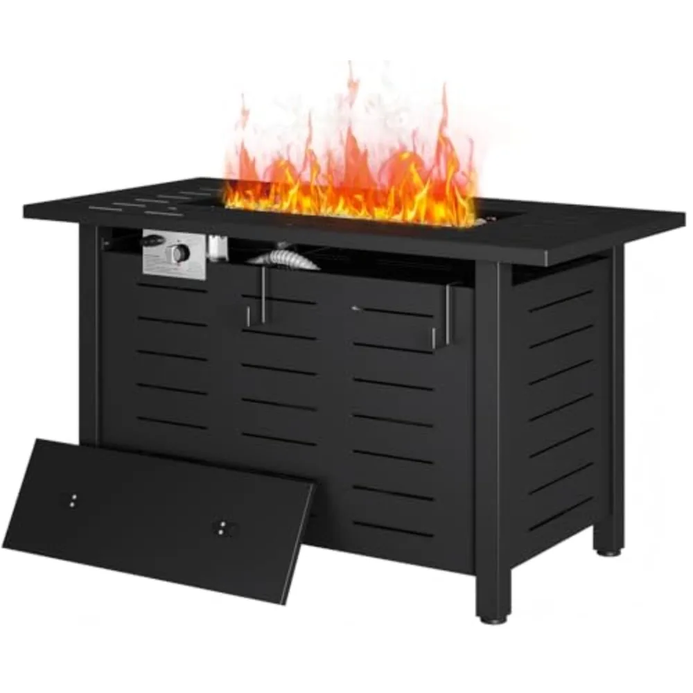 41 Inch Propane Fire Pit–50,000 BTU Gas Fire Pit Table with Removable Lid & Lava Rocks, Rectangle Firepit Table for