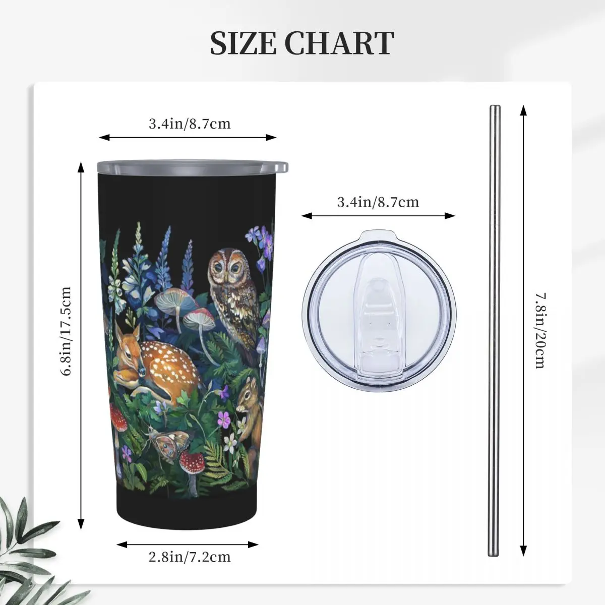Enchanted Forest Stainless Steel Tumbler Vacuum Insulated Mug Thermal Cold Bottle Straws With Lid 20oz
