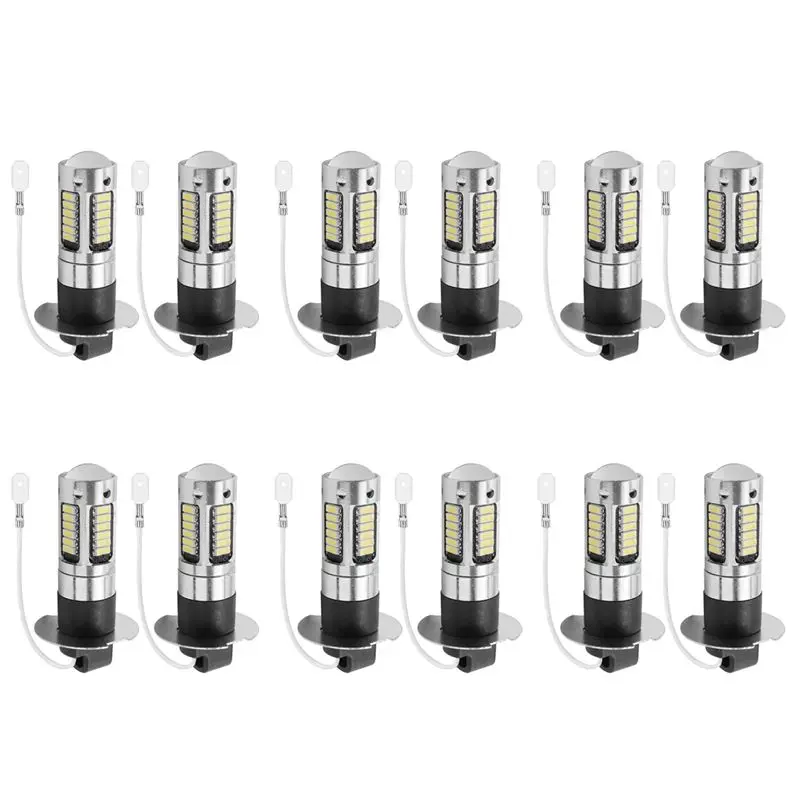 12Pcs H3 Super Bright LED Fog Driving DRL Light Bulbs Kit 6000K White