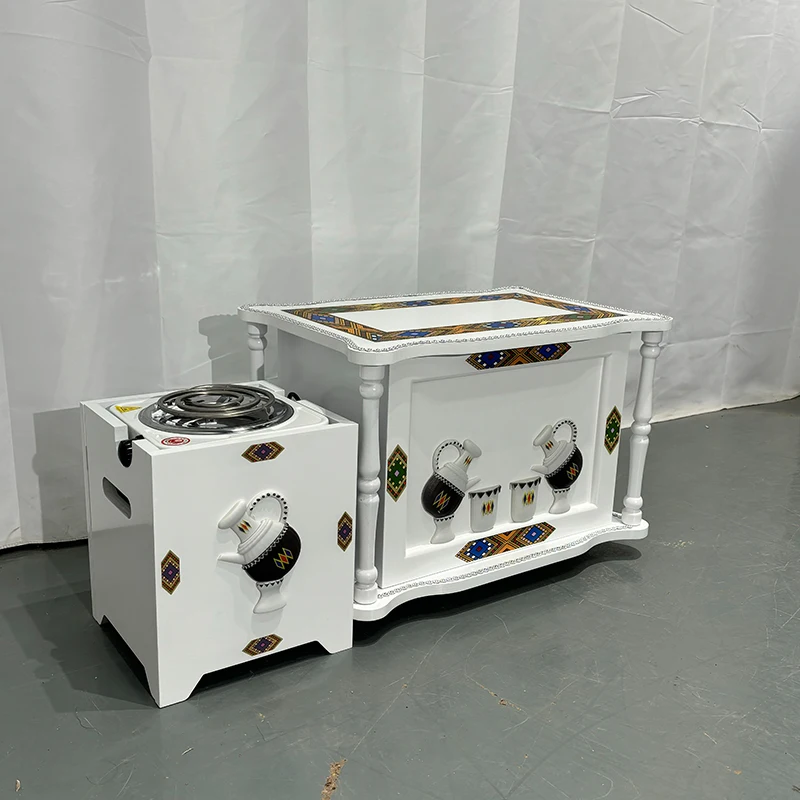 Keway Custom Coffee Table Set, Traditional Ethiopian Eritrean Style, High Gloss Painting