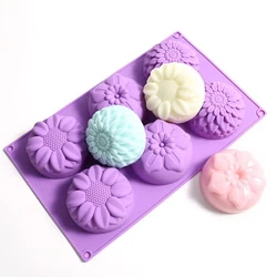 6 Cavity 3D Flower Shaped Silicone Soap Mold DIY Fondant Cake Form Soap Making