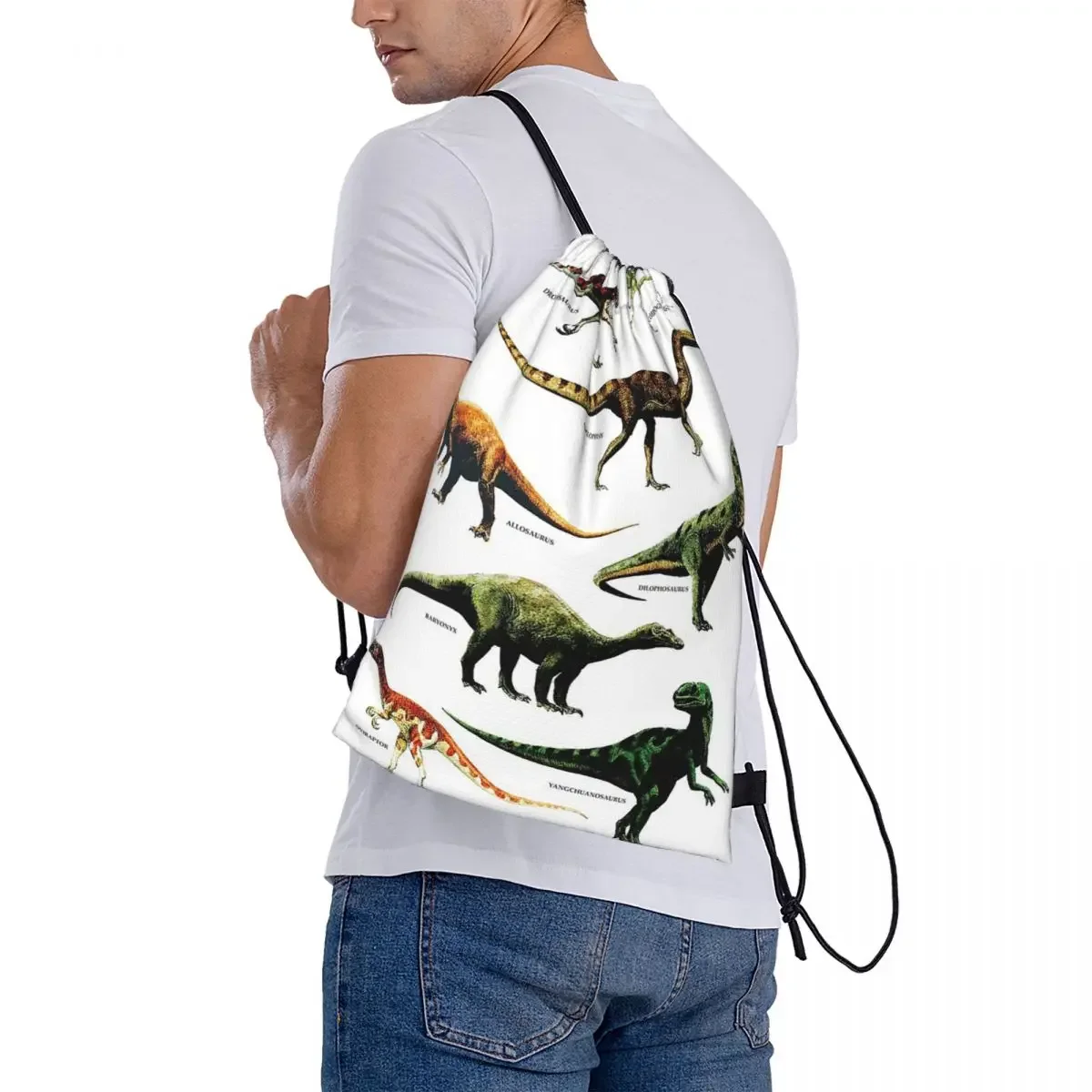 Drawstring Bundle Bolso, Saco De Esportes, Bookbag, Drawstring Bundle, DINOSAUR ESPÉCIES Vintage, Anos 80