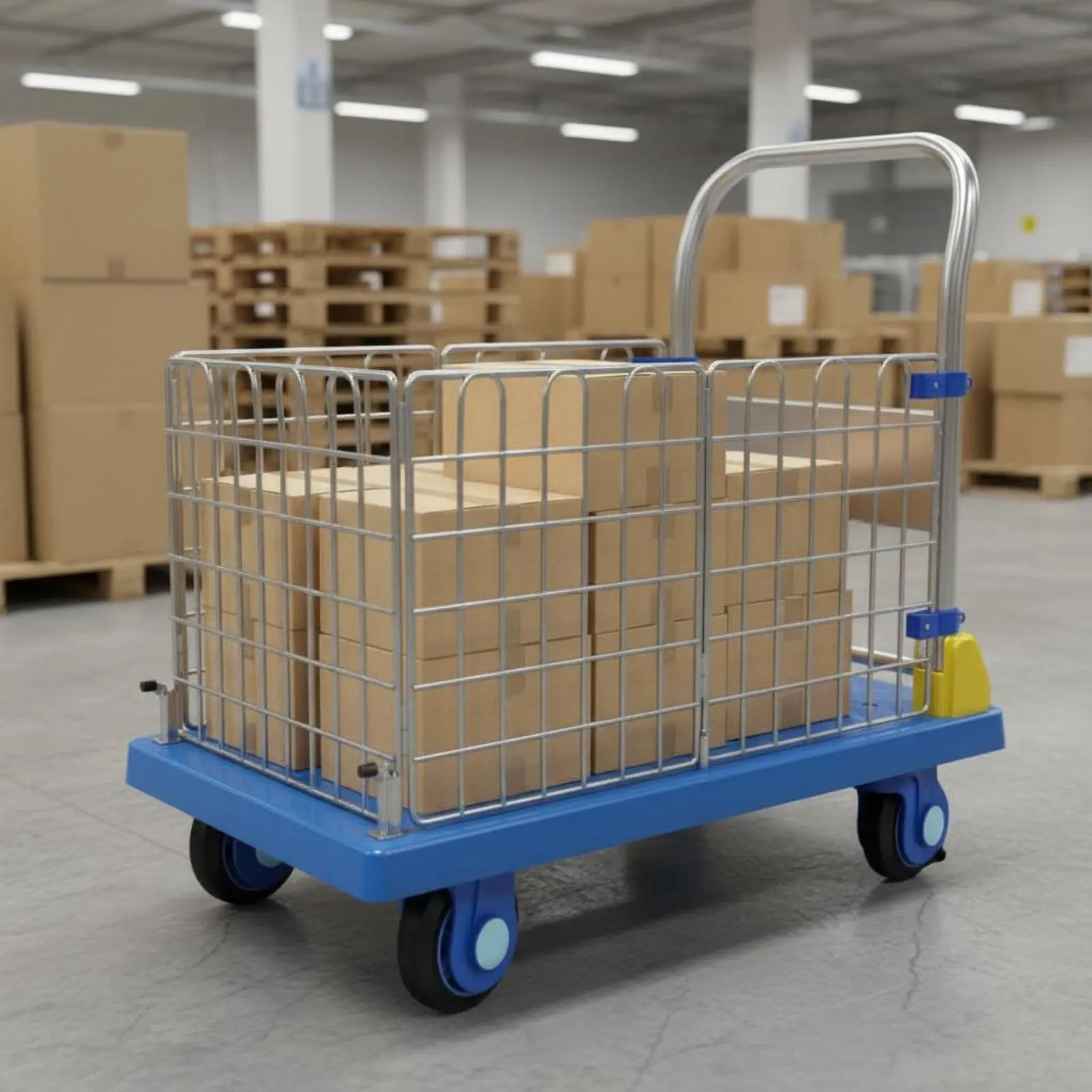 Fenced Platform Wagon Quiet Operation Folding Platform Wagon Foldable Hand Truck High Load Capacity Transport Equipment