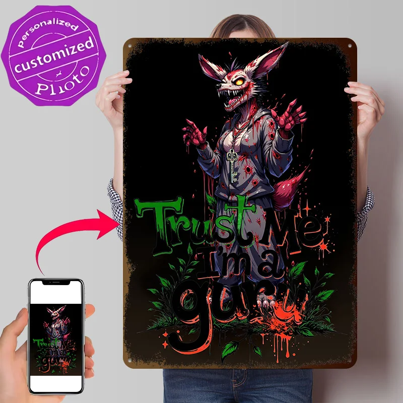 Creepy Furry With Key Necklace Poster Retro 3D Printed Metal Signs Customized Wall Hanging Gift for Room Decorating Interior