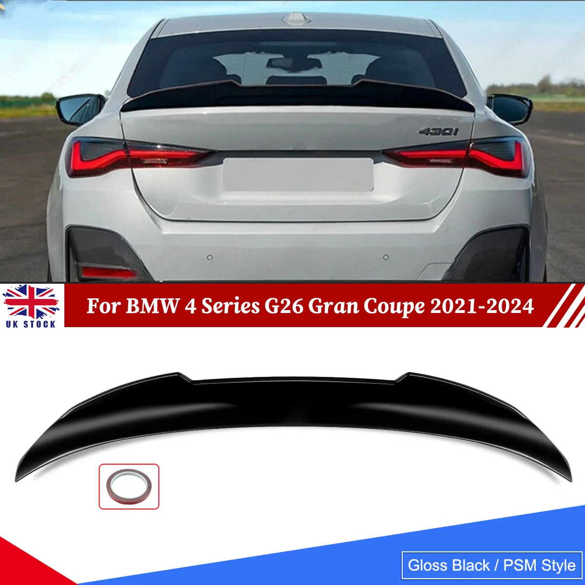 For 21-24 BMW 4 Series G26 Gran Coupe i4 4DR PSM Style Rear Spoiler Glossy Black