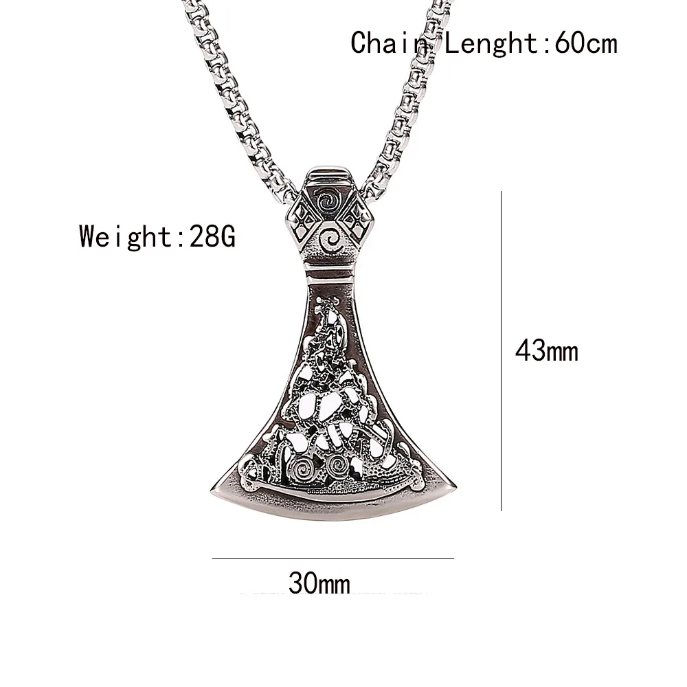 100pcs/lot vintage stainless steel necklace accessories for foreign trade, men's high-end feeling, axe pattern pendant, creative