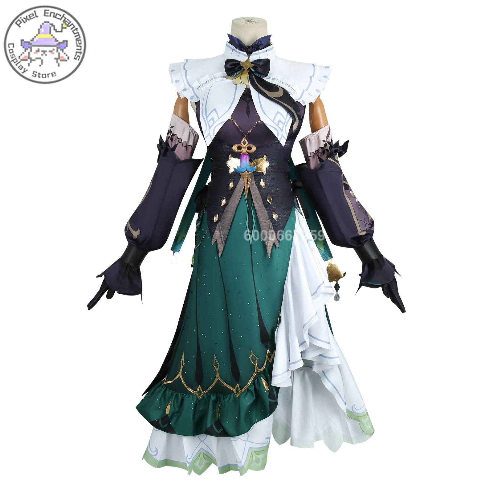 Genshin-Disfraz de Emilie de juego de impacto para mujer, disfraz de perfumista, peluca de juego de rol, uniforme, conjunto de Lolita verde, traje de fiesta de Halloween