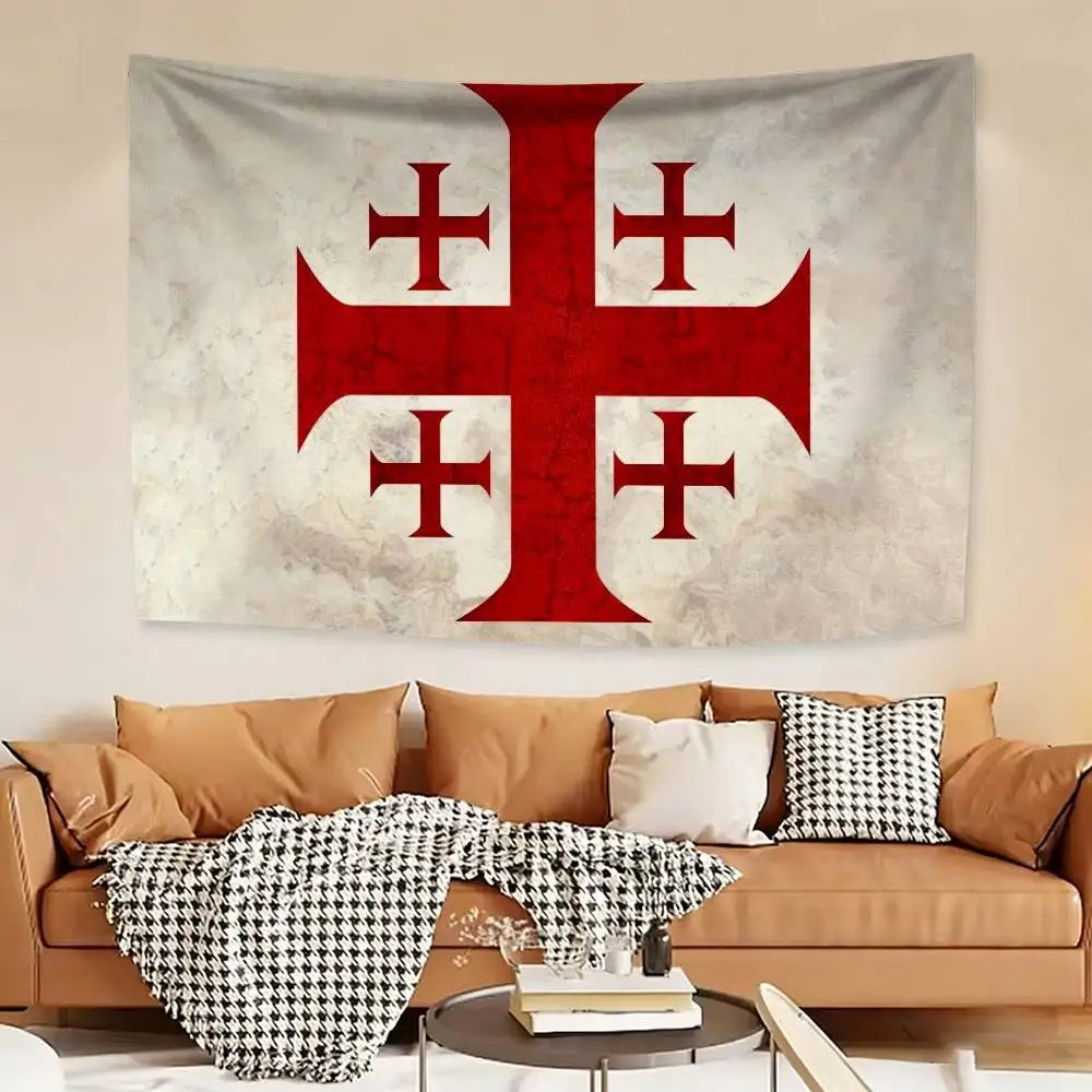 Jerusalem Cross Flags Wall Hanging Background Art Banner for Bedroom Home Outdoor Decor