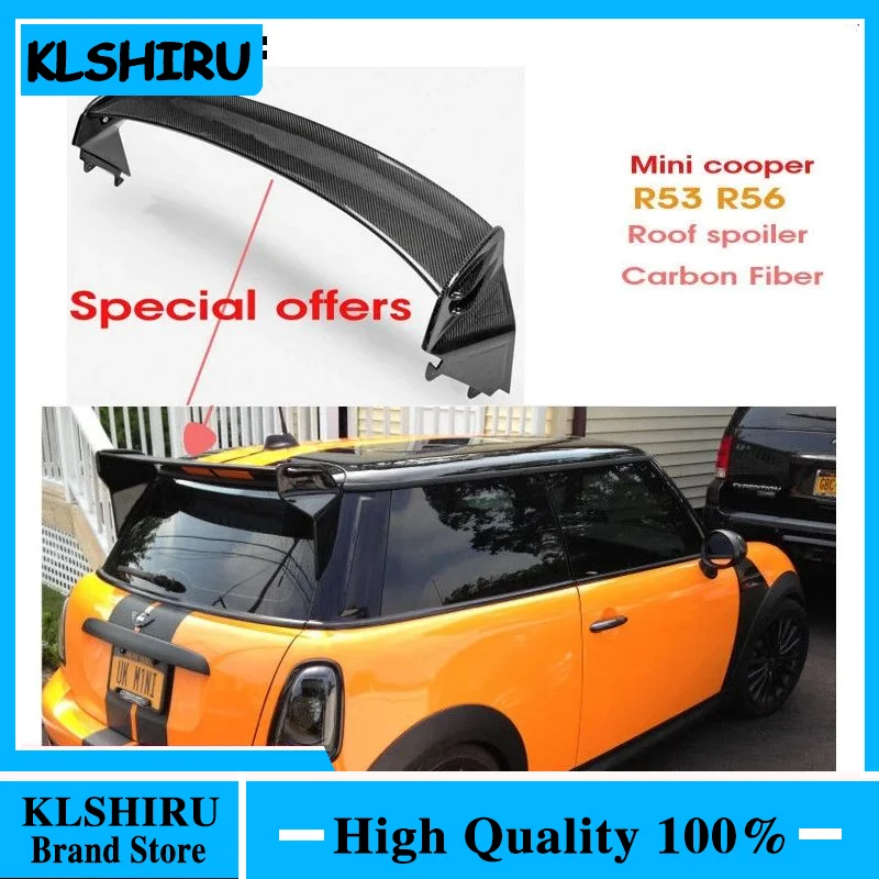 Car-styling JCW Carbon Fiber Roof Spoiler Glossy Finish Rear WIng Lip Fibre Splitter Drift Kit For Mini Cooper R56 Ver.2.11/2.12