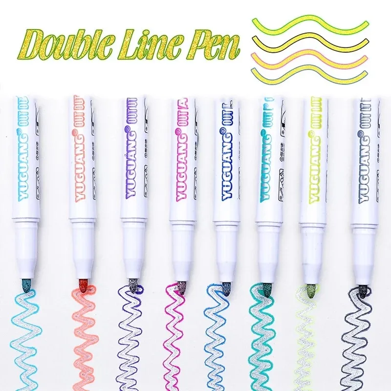 8 Colors Double Lines Contour Art Pens Markers Pen Out Line Pen Highlighter Scrapbooking Diary Graffiti Poster Card