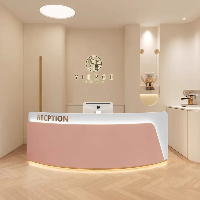 for Light Luxury Wabi Sandy Wind Semi Circular Bar Table Checkout Counter Beauty Salon Clothing Store Curved Front Desk