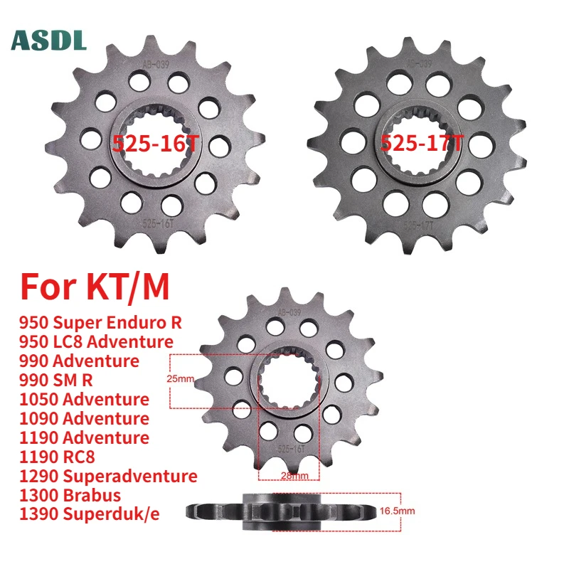 

525 16T 17T Front Sprocket for KT/M 950 LC8 990 SM 1050 1090 1190 RC8 1290 Adventure 1390 Superduk/e Superadventure 1300 Brabus