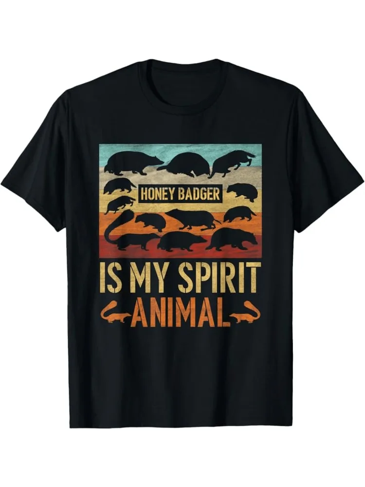 Retro Honey Badger Is My Spirit Animal Damen T-Shirt Retro Badger Print Kurzarm Rundhals Top Y2K Shirt Bluse